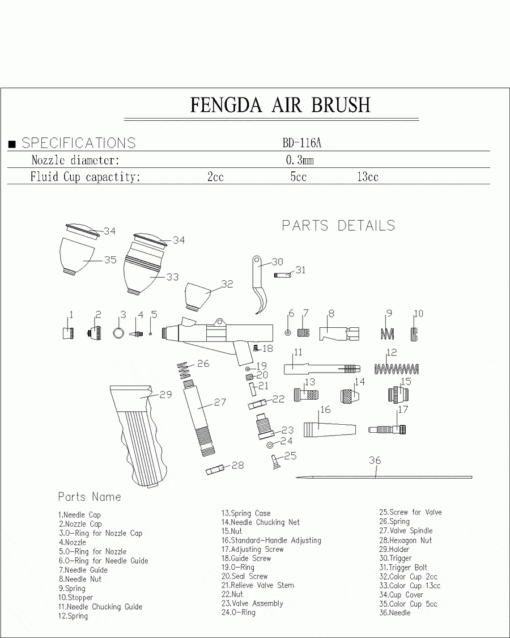 Aerografo doppia azione fengda bd-116A - immagine 2