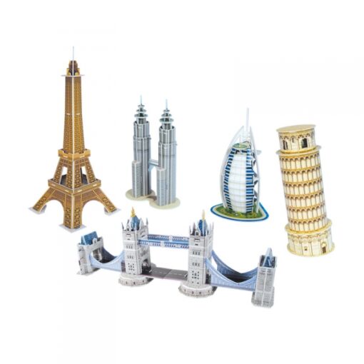 CUBIC FUN C056H MINI ARCHITECTURE SET1:  TORRE DI PISA, TORRE EIFFEL, PONTE DI LONDRA, BURJAL ARAB, PETRONAS TOWERS - immagine 2