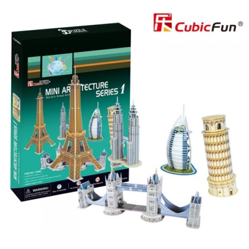 CUBIC FUN C056H MINI ARCHITECTURE SET1:  TORRE DI PISA, TORRE EIFFEL, PONTE DI LONDRA, BURJAL ARAB, PETRONAS TOWERS