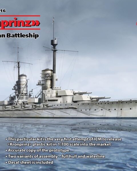Kronprinz (full hull & waterline), WWI German Battleship S.016 ICM SCALA 1:700