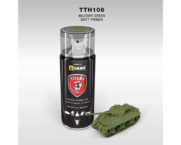 PRIMER Verde Militare Opaco - 400ml Spray per plastica, metallo e resina TITANS HOBBY TTH108