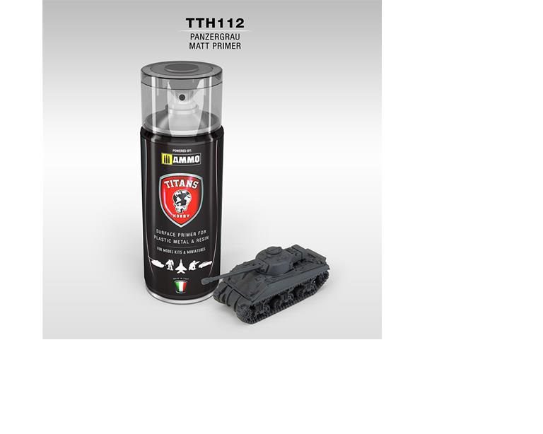 PRIMER PANZERGRAU opaco (grigio scuro tedesco) - 400ml Spray per plastica, metallo e resina TITANS HOBBY TTH112