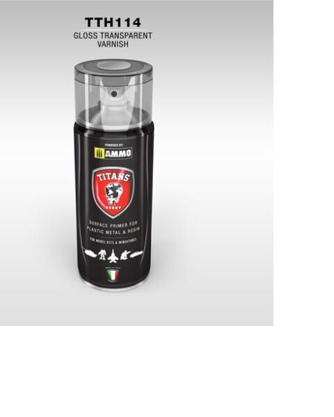 PRIMER GLOSS TRANSPARENT VARNISH (vernice trasparente lucida) - 400ml Spray per plastica, metallo e resina TITANS HOBBY TTH114