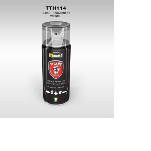 PRIMER GLOSS TRANSPARENT VARNISH (vernice trasparente lucida) – 400ml Spray per plastica, metallo e resina TITANS HOBBY TTH114