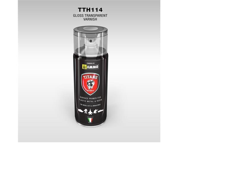 PRIMER GLOSS TRANSPARENT VARNISH (vernice trasparente lucida) - 400ml Spray per plastica, metallo e resina TITANS HOBBY TTH114