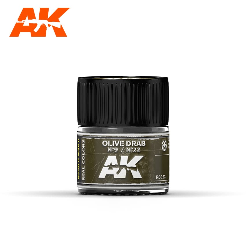 RC023 AK INTERACTIVE REAL COLORS Olive Drab No.9 / No.22 Vernice Acrilica per Modellismo Statico