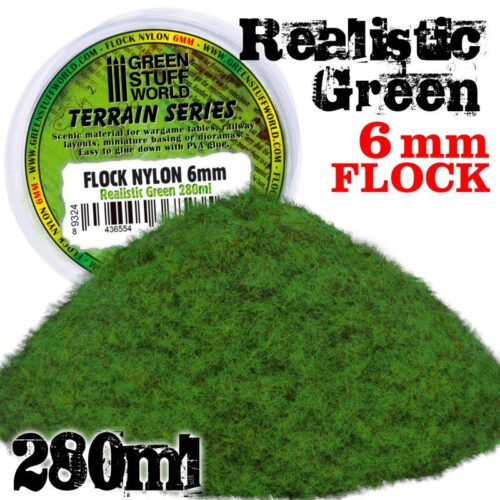 9324 STATIC GRASS FLOCK XL – 6MM – REALISTIC GREEN – 280 ML GREEN STUFF WORLD