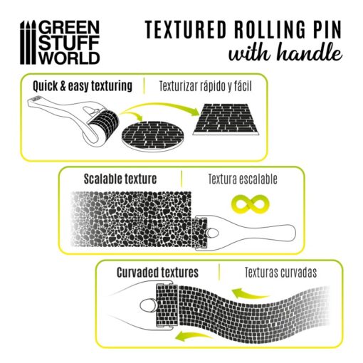 10495 GREEN STUFF WORLD: ROLLING PIN WITH HANDLE - SETT PAVEMENT SMALL - immagine 2