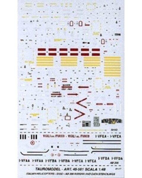 Decalcomanie Elicotteri Italiani SH3D, AB205 VVFF - Tauro Model scala 1:48 TU48561