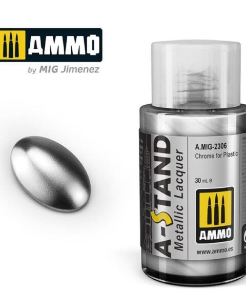 AMIG2306  A-STAND Chrome for Plastic  - 30ml colore a smalto per aerografo AMMO MIG