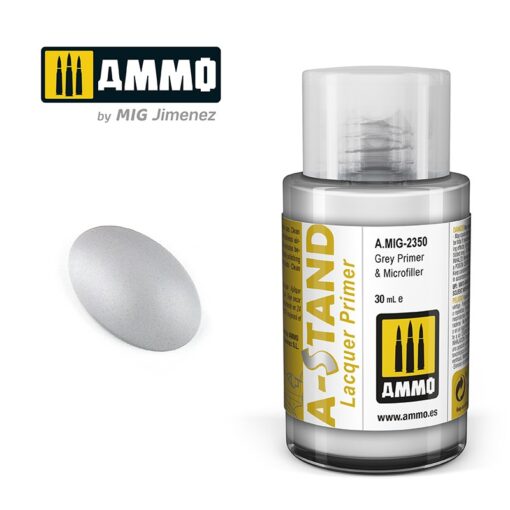 AMIG2350  A-STAND Grey Primer & Microfiller  - colore a smalto per aerografo 30ml AMMO MIG