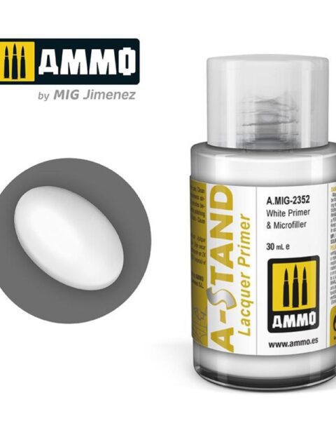 AMIG2352  A-STAND White Primer & Microfille - colore a smalto per aerografo 30ml AMMO MIG