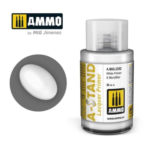AMIG2352  A-STAND White Primer & Microfille – colore a smalto per aerografo 30ml AMMO MIG