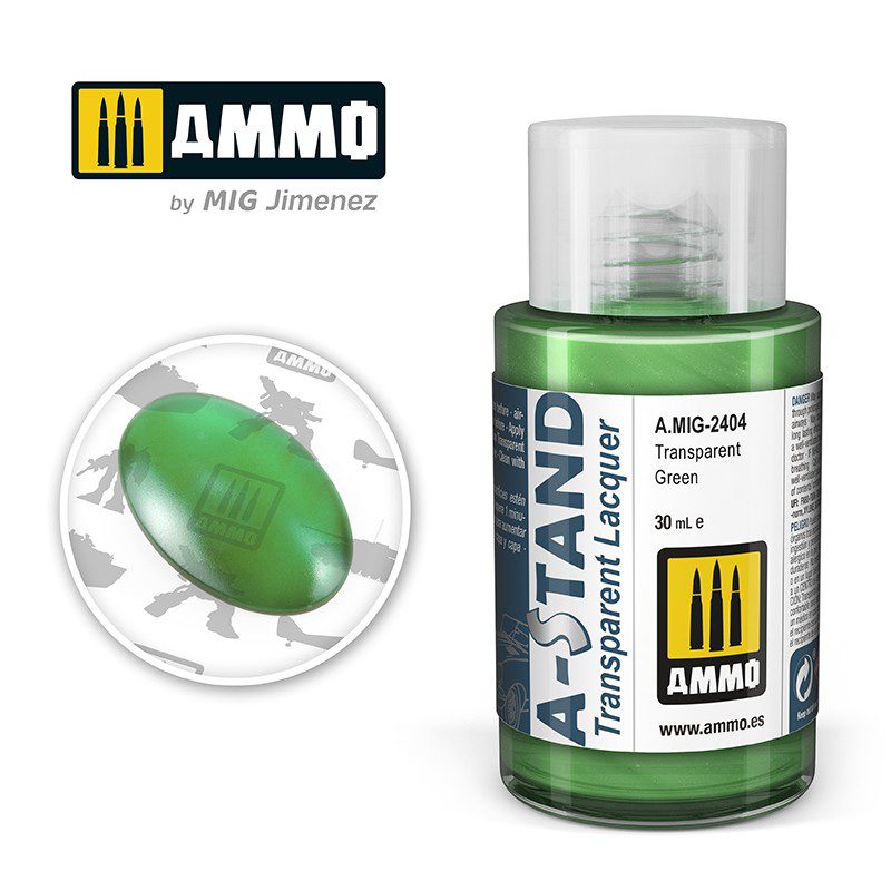 AMIG2404 A-STAND Transparent Green - 30ml colore a smalto per aerografo AMMO MIG