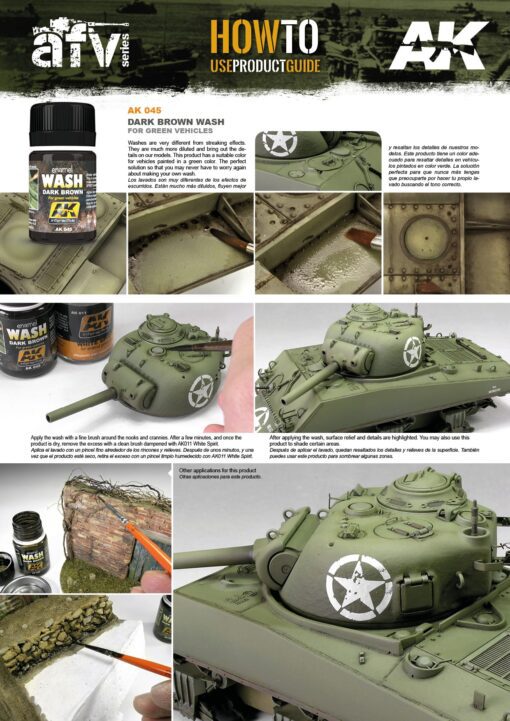 AK045 DARK BROWN WASH FOR GREEN VEHICLES; 35ml AK INTERACTIVE - immagine 2