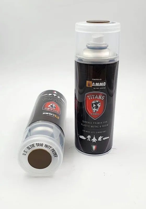 PRIMER SPRAY US OLIVE DRAB OPACO - 400ml Spray per plastica, metallo e resina TITANS HOBBY TTH120