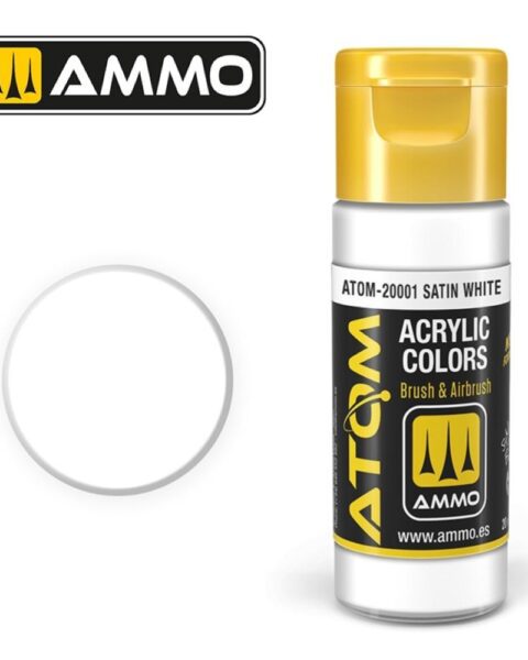 20001 – ATOM Satin White – Bianco Satinato – 20ml. Ammo Mig  Colore acrilico Modellismo