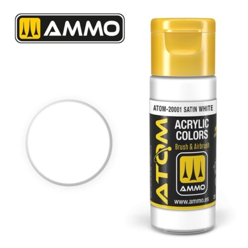 20001 – ATOM Satin White – Bianco Satinato – 20ml. Ammo Mig  Colore acrilico Modellismo