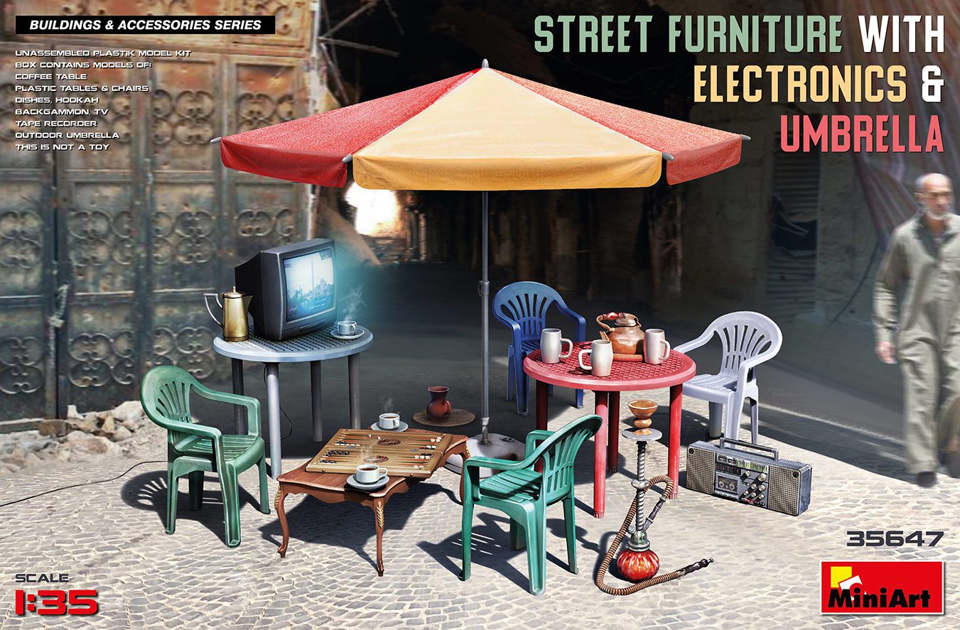 35647 - STREET FURNITURE WITH ELECTRONICS & UMBRELLA scala 1:35 Mini art