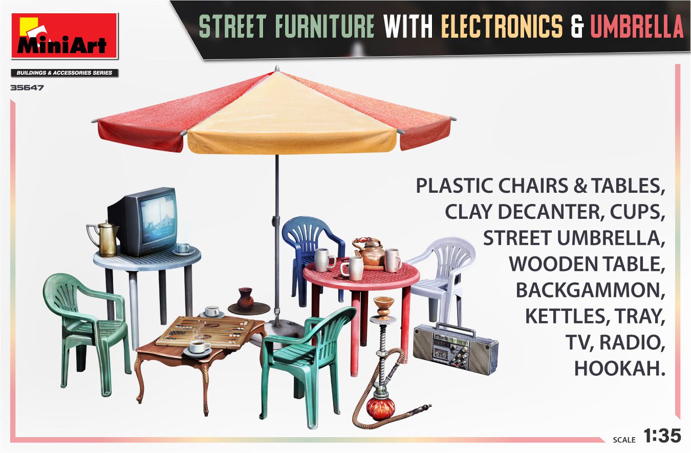 35647 - STREET FURNITURE WITH ELECTRONICS & UMBRELLA scala 1:35 Mini art - immagine 2