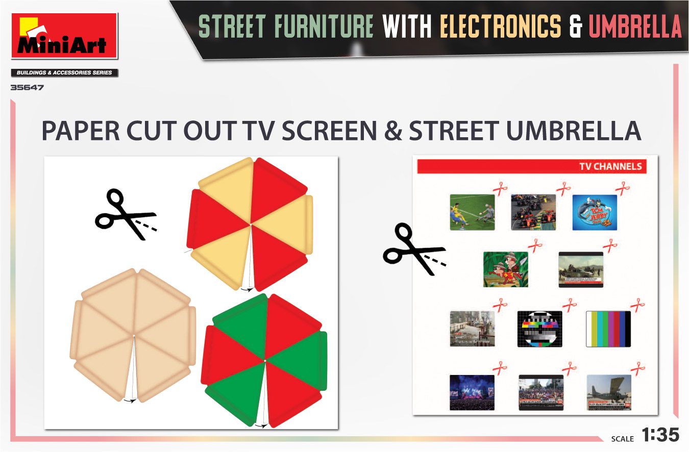 35647 - STREET FURNITURE WITH ELECTRONICS & UMBRELLA scala 1:35 Mini art - immagine 3
