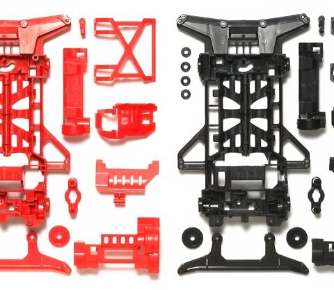 95242 - mini 4WD - SUPER X REINFORCED CHASSIS SET (RED/BLACK) - TAMIYA