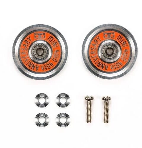 95643 - mini 4WD - 40th Anniversary HG 19mm Aluminum Ball-Race Rollers (Ringless) - TAMIYA