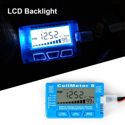 Reykentu 1 PCS RC Cellmeter 8 Digital Battery Capacity Checker Controller Tester Tester di Tensione per Li-Ion NiMH Nicd Cell Meter Blu - immagine 6
