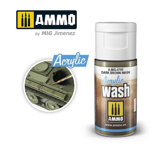 0705 AMMO MIG ACRYLIC WASH – Dark Brown Wash – 15ml