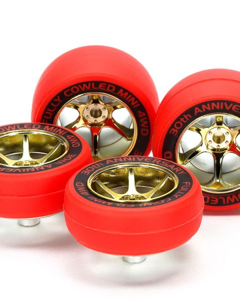 95665 - mini 4WD - FULLY COWLED 30TH ANNIV. RED SLICK TIRES & GOLD COLOR PLATED WHEELS - TAMIYA