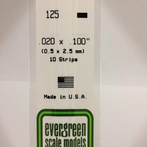 EGSM125 – STRISCIA IN POLISTIRENE BIANCO OPACO 0.5mm X 2.5mm X 35cm EVERGREENSCALEMODELS