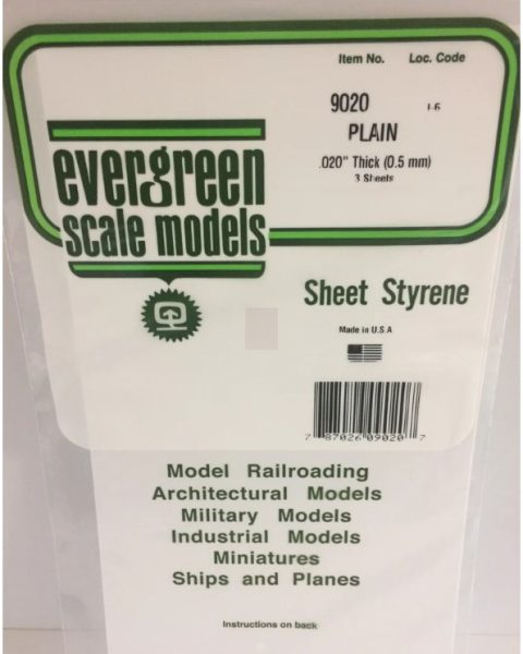 EGSM9020 - FOGLIO DI POLISTIRENE BIANCO OPACO SEMPLICE DA 0,5mm 152x305mm EVERGREENSCALEMODELS