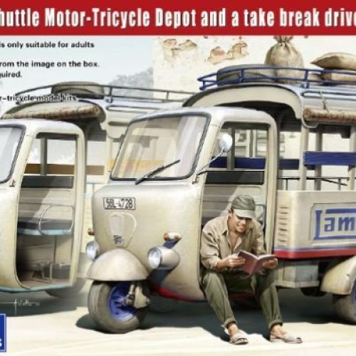 60′-70’s Saigon Shuttle Motor – Tricycle Depot And A Take Break Driver (2 Kits In 1 Box) scala 1:35 GECKO MODELS 35GM0113 + COLLA OMAGGIO
