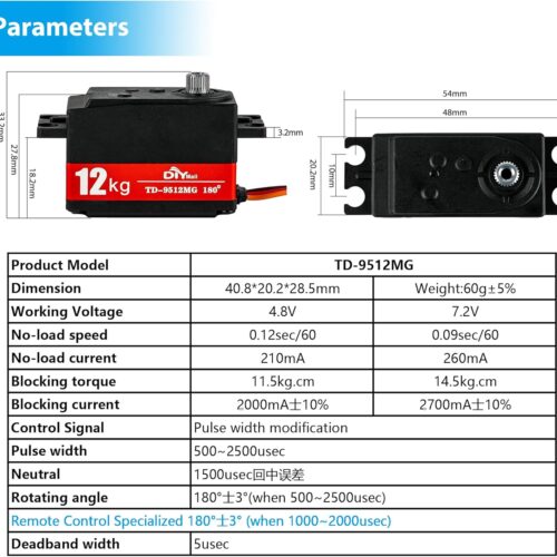 12Kg servo digitale ribassato 180° impermeabile ingranaggi acciaio