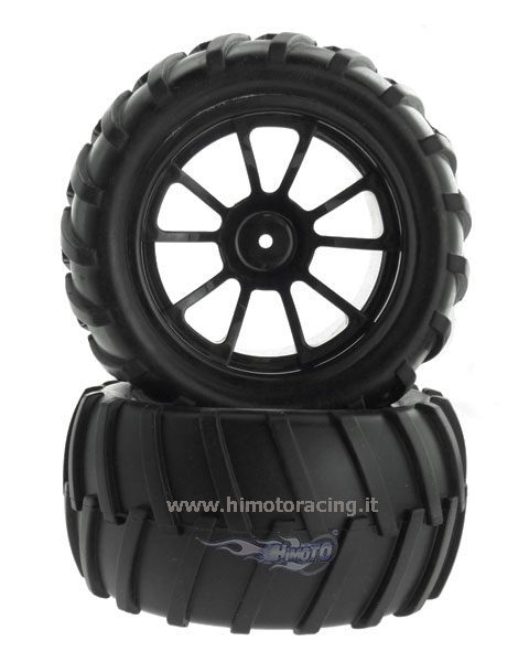 H08010BL - Coppia ruote complete nere scala 1:10 esagono interno 12mm (2pz) - HIMOTO