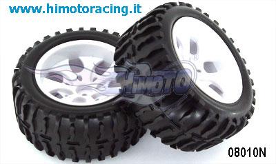 H08010N - Coppia ruote complete (08044w+08009n) bianche scala 1:10 esagono interno 12mm (2pz) - HIMOTO