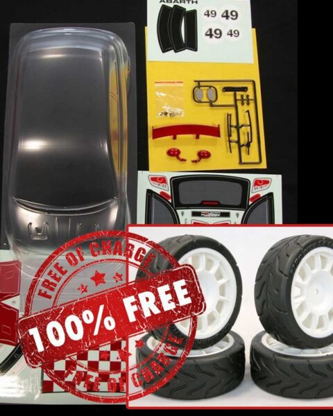 EZQR10520 - CARROZZ.TRASPARENTE 500 ABARTH ASSETTO CORSE + Gomme e Cerchi OMAGGIO - THR RALLY LEGENDS