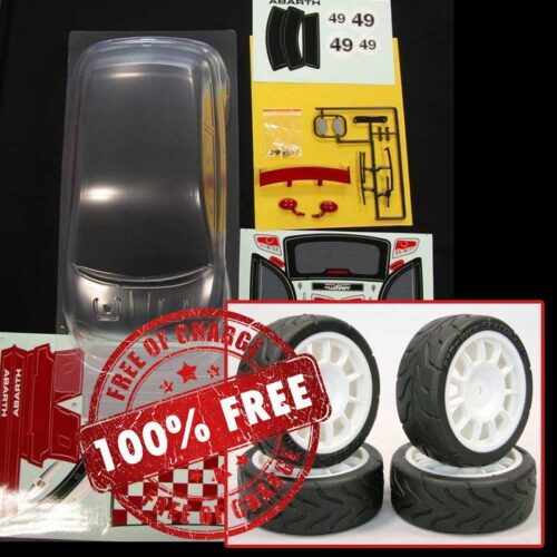 EZQR10520 – CARROZZ.TRASPARENTE 500 ABARTH ASSETTO CORSE + Gomme e Cerchi OMAGGIO – THR RALLY LEGENDS