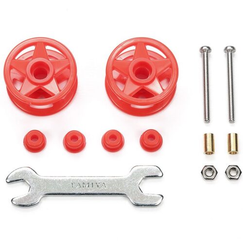 Tamiya | Low Friction Plastic Double Rollers | Red 19-19mm | Mini 4WD Station