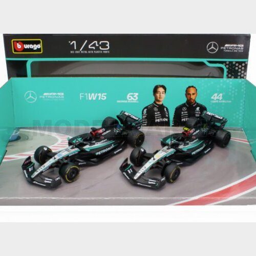 BU38201 SET MERCEDES F1W15 2024 N.63 GEORGE RUSSELL + N.44 LEWIS HAMILTON – Scala 1:43 BBURAGO