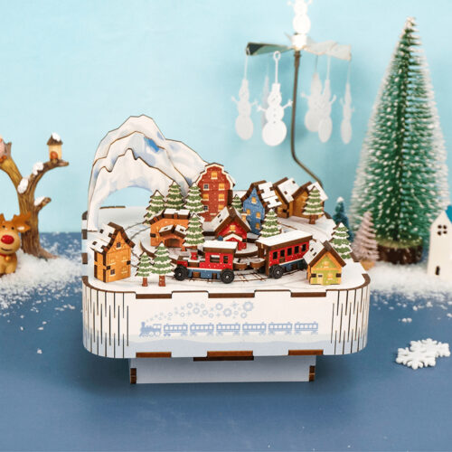 Snow Train TQ058 – Carillon 3D in Legno Meccanico Invernale