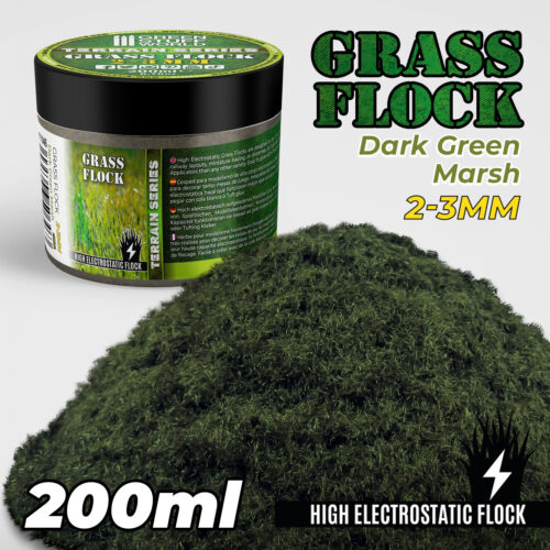 GSW11146 Prato Elettrostatico 2-3mm – DARK GREEN MARSH – 200ml GREEN STUFF WORLD